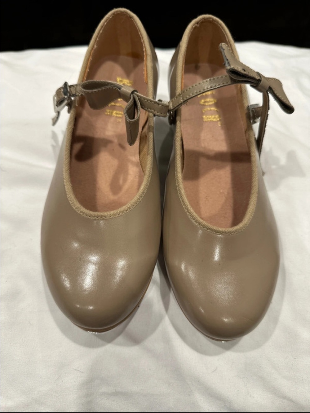 Bloch Taupe Dance Tap Shoes with Bow Strap Kids 2